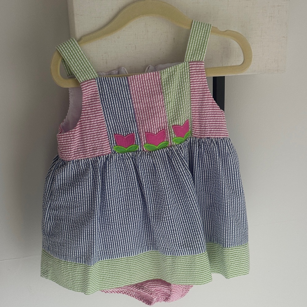Florence Eiseman Striped Pink and Blue Baby Romper Dress
